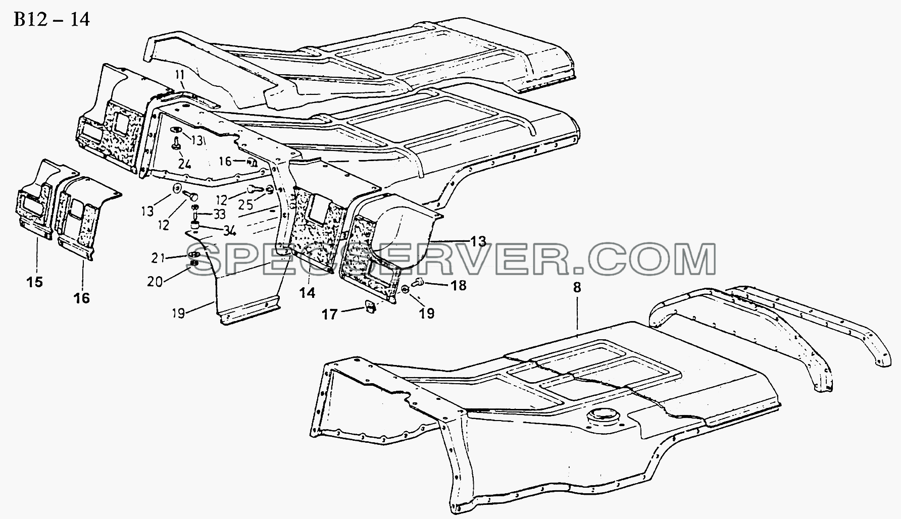 LINING FOR ENGINE HOOD (B12-14) для Sinotruck (полного) (список запасных частей)