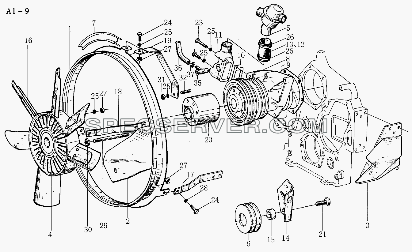 WD615 WATER PUMP, VENTILATOR (A1-9) для Sinotruck (полного) (список запасных частей)