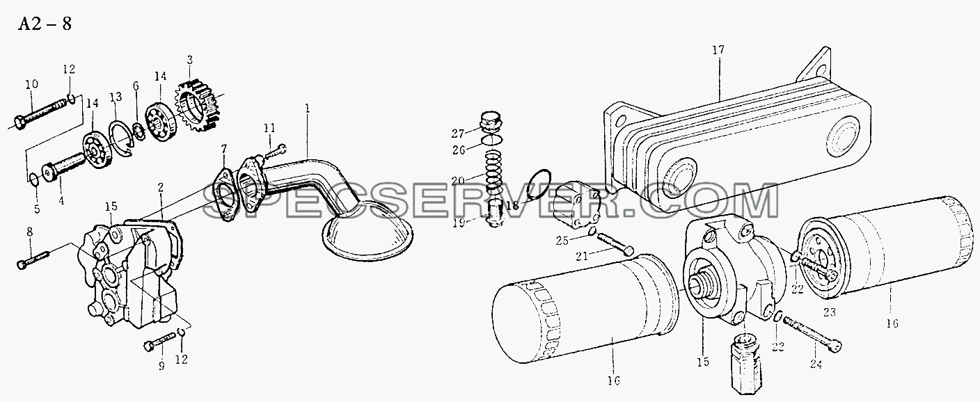 WD618 OIL PUMP AND OIL FILTER (A2-8) для Sinotruck (полного) (список запасных частей)