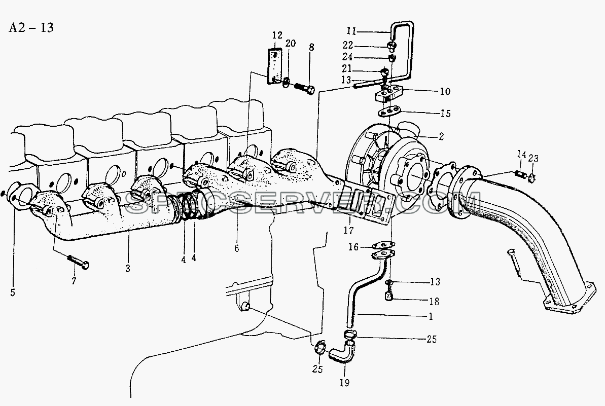 WD618 EXHAUST MANIFOLD (A2-13) для Sinotruck (полного) (список запасных частей)