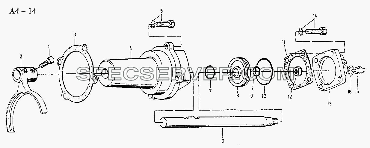 Fuller SHIFTING CYLINDER ASSEMBLY (A4-14) для Sinotruck (полного) (список запасных частей)