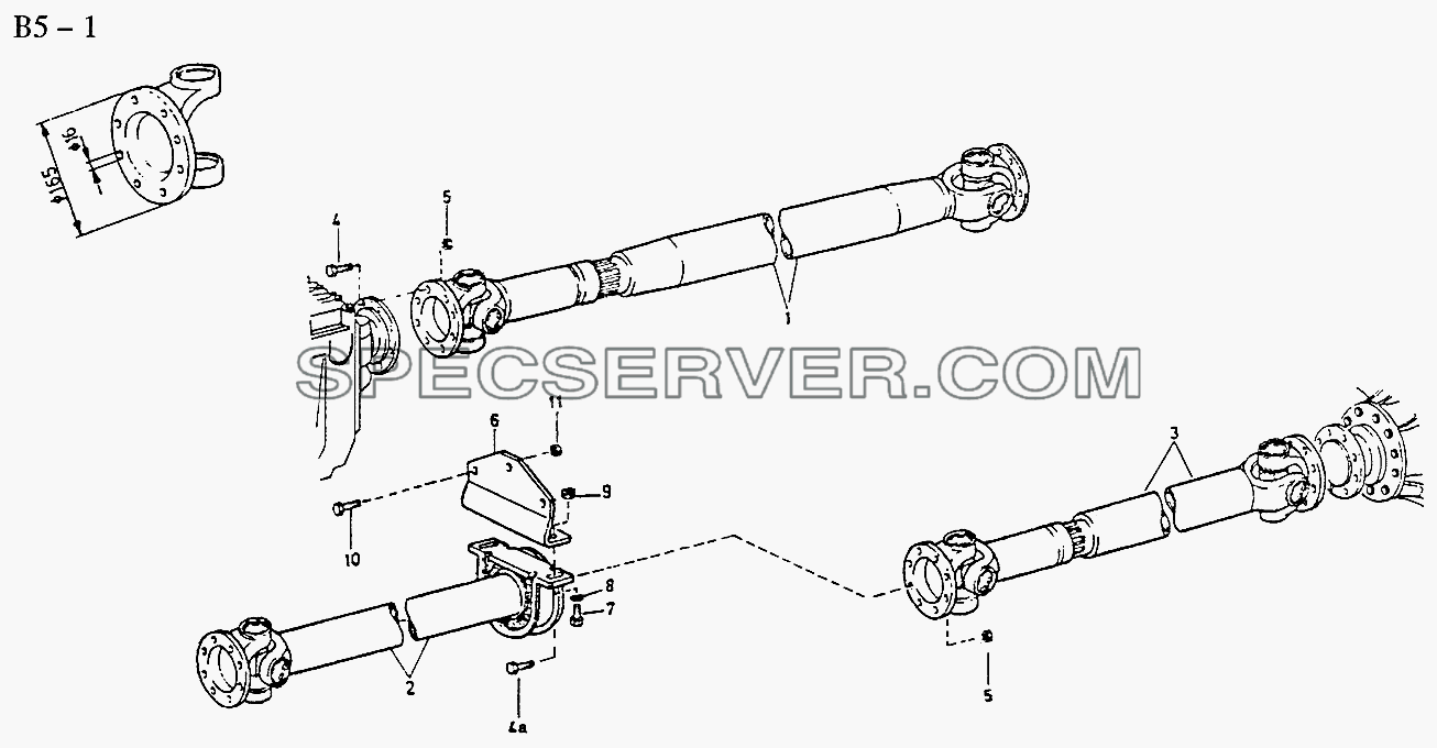 4x2, 6x2 PROPELLER SHAFTS 266/290/046/4x2 (planar flange) (B5-1-2) для Sinotruck (полного) (список запасных частей)