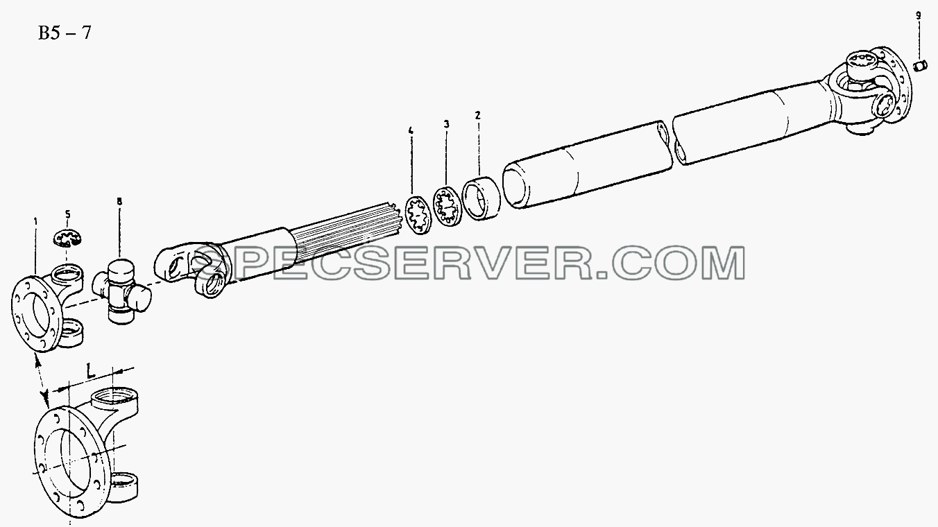 PROPELLER SHAFTS Propeller Shaft with spider D.Ф52 (B5-7-1) для Sinotruck (полного) (список запасных частей)