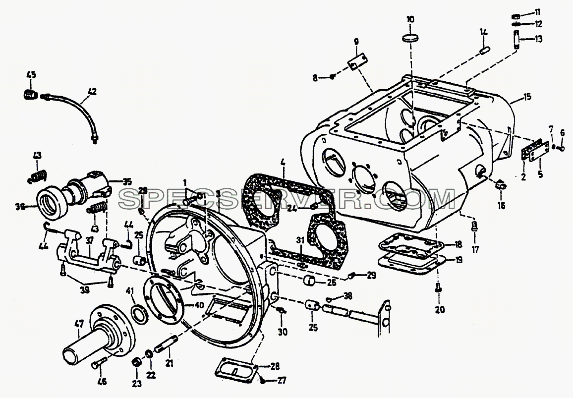 Картер сцепления и корпус коробки передач Fuller для Howo cnhtc-huaxin (список запасных частей)
