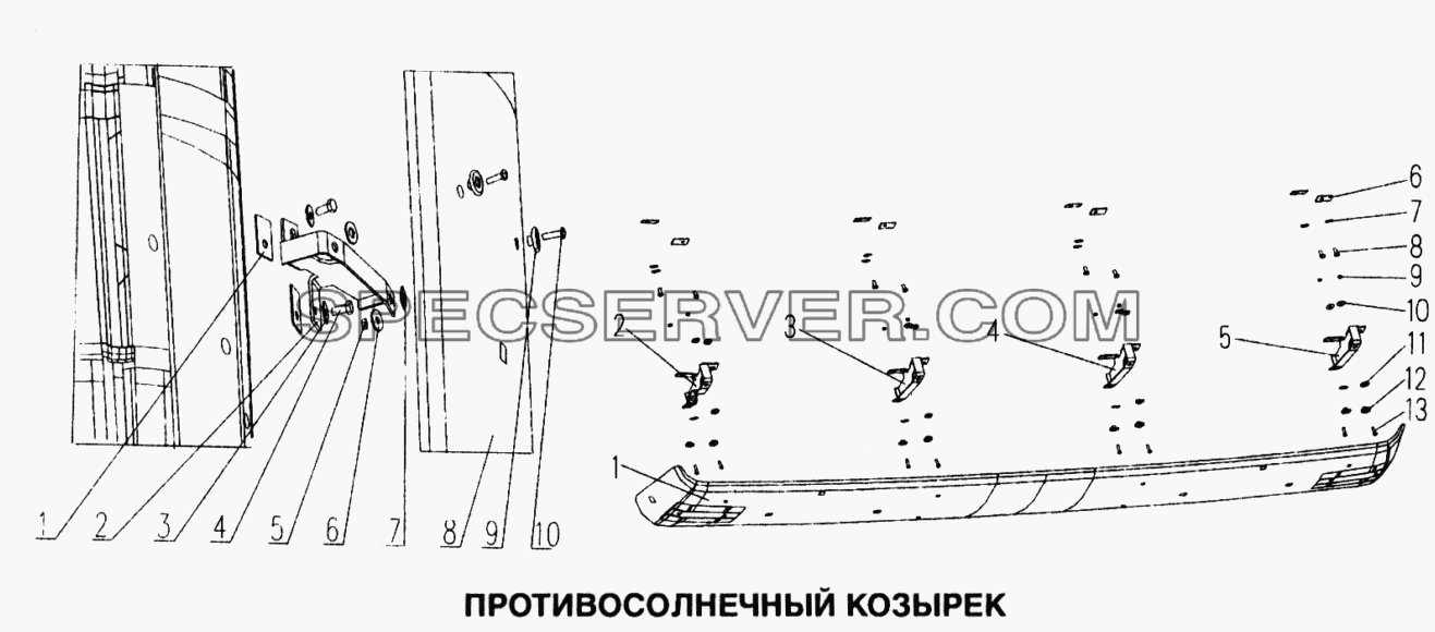 Противосолнечный козырек для Howo (список запасных частей)