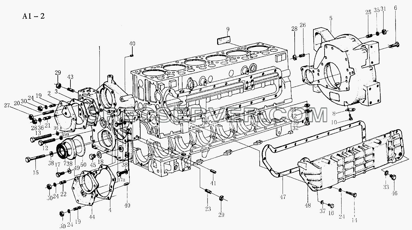 WD615 GEAR CASE, FLYWHEEL HOUSING (A1-2) для Sinotruk 4x2 Tractor (371) (список запасных частей)
