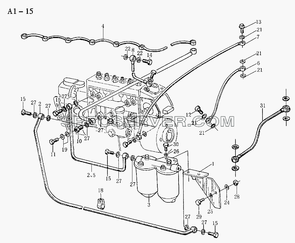 WD615 FUEL LINE (A1-15) для Sinotruk 4x2 Tractor (371) (список запасных частей)