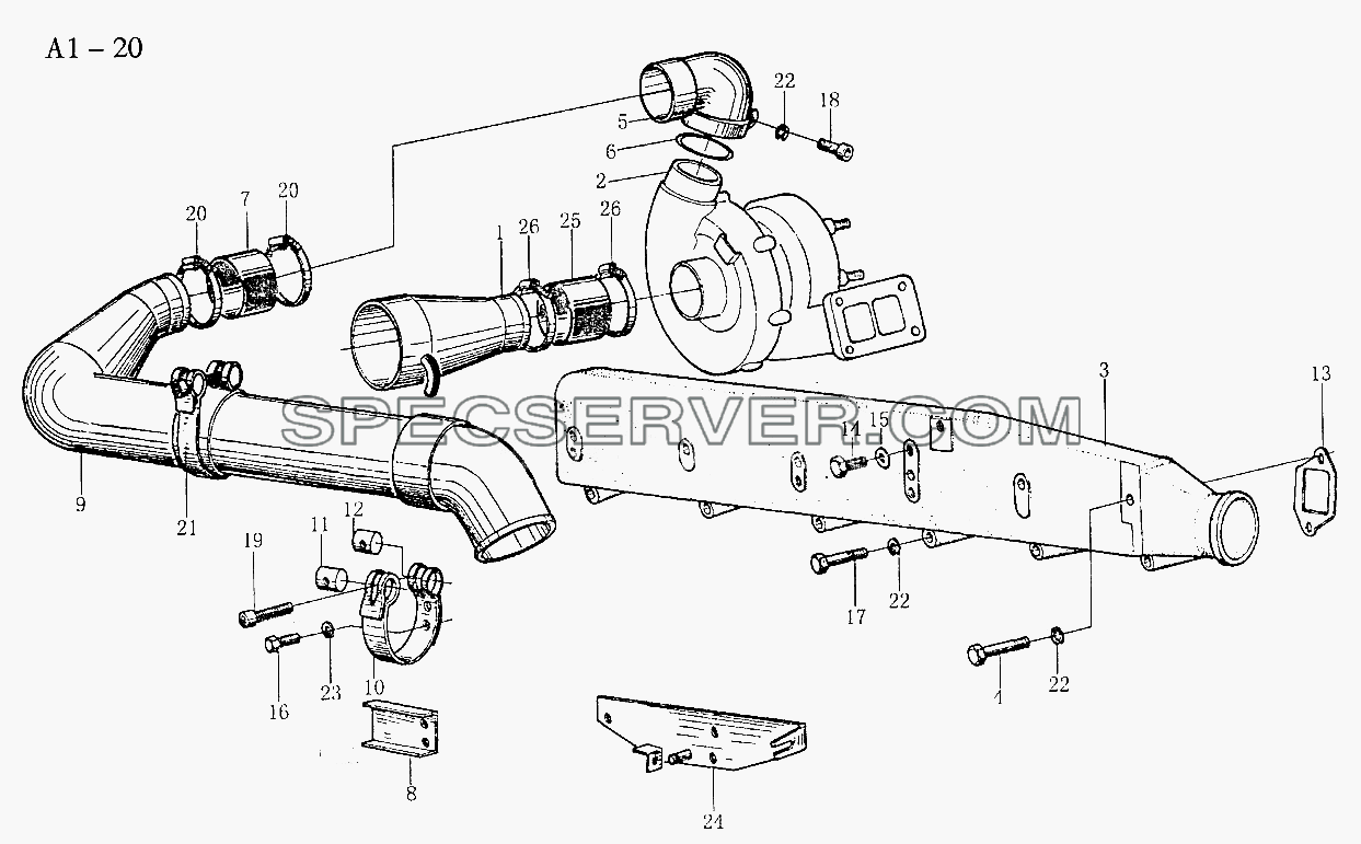 WD615 AIR INTAKE MANIFOLD (A1-20) для Sinotruk 4x2 Tractor (371) (список запасных частей)