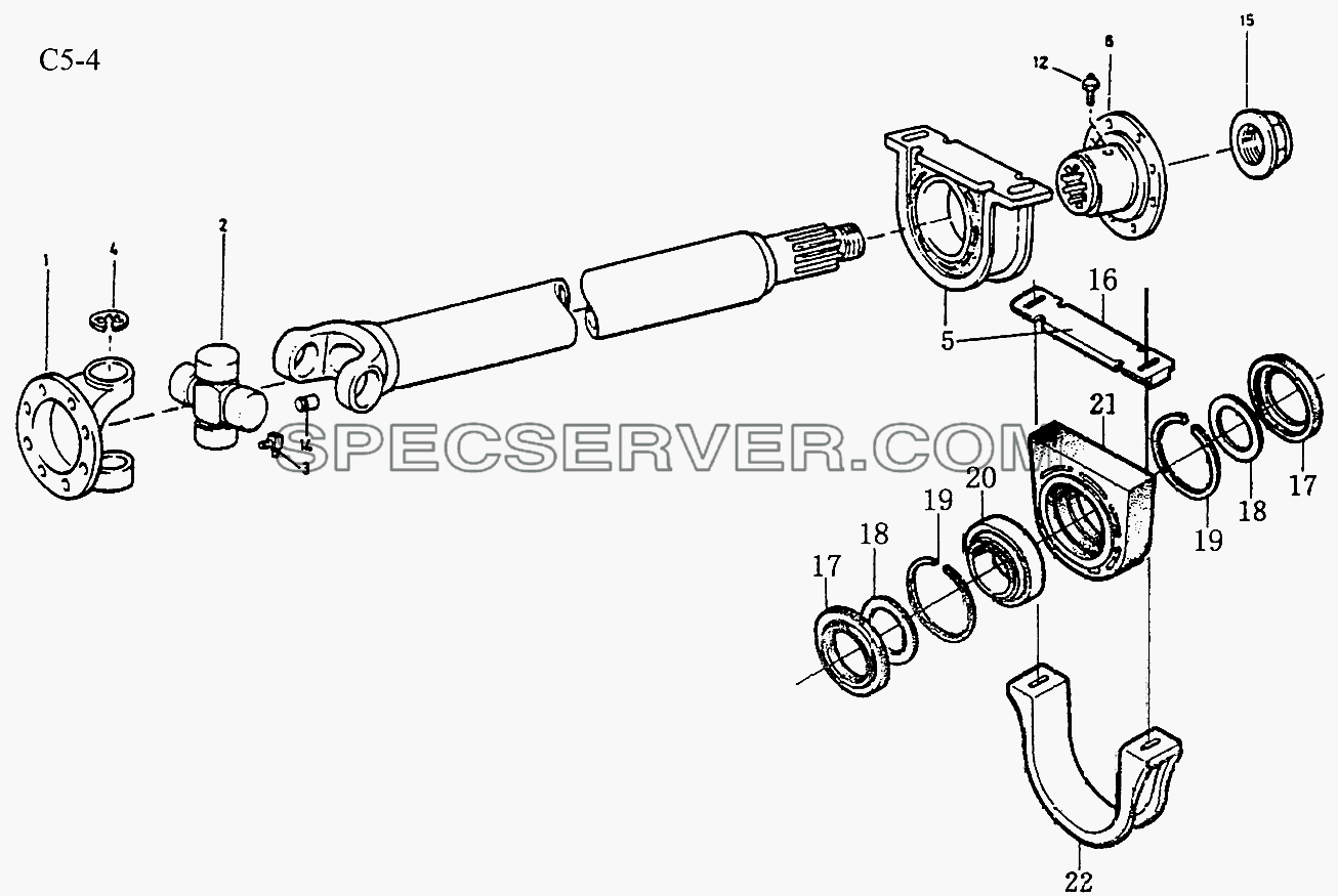 INTERMEDIATE SHAFTS Ф57 Inter mediate shaft wath spider (C5-4-2) для Sinotruk 4x2 Tractor (371) (список запасных частей)
