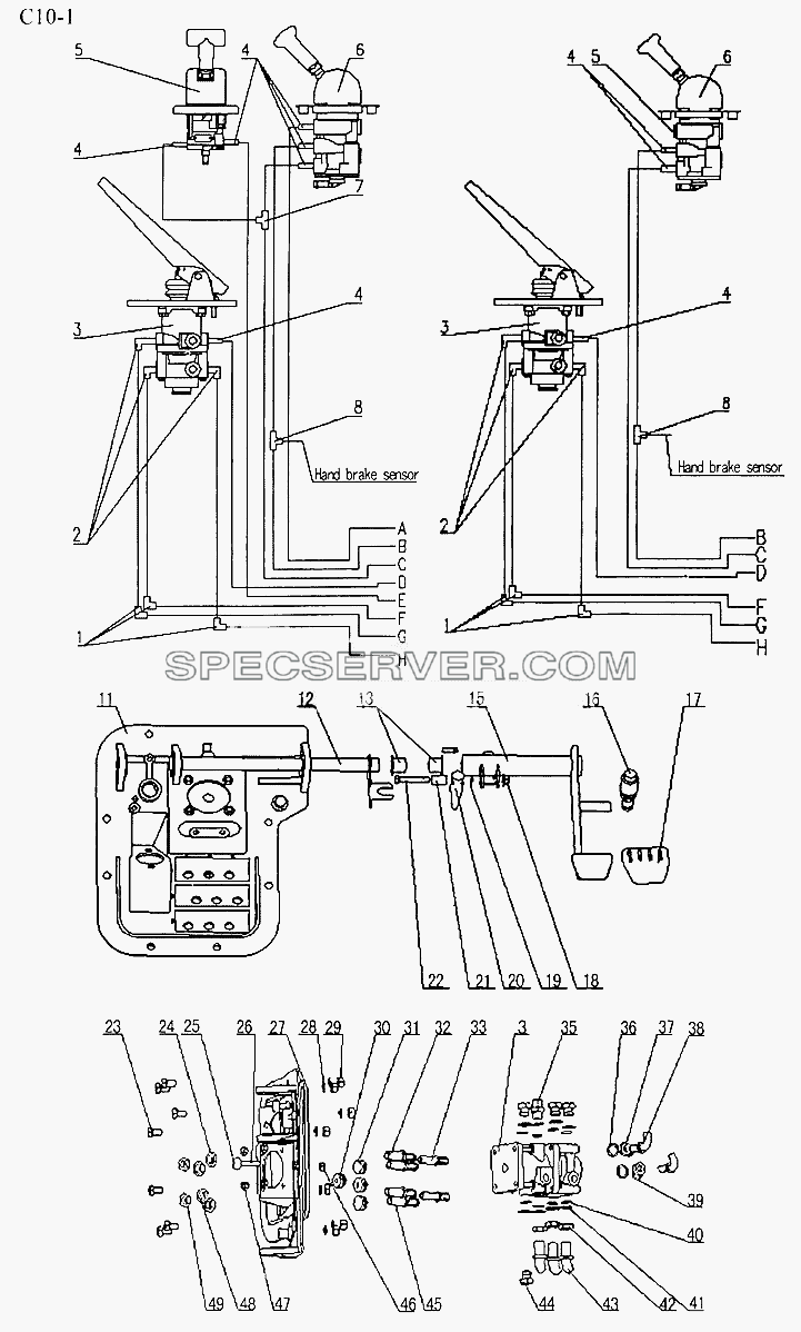 BRAKE MECHANISM IN CAB (C10-1) для Sinotruk 4x2 Tractor (371) (список запасных частей)