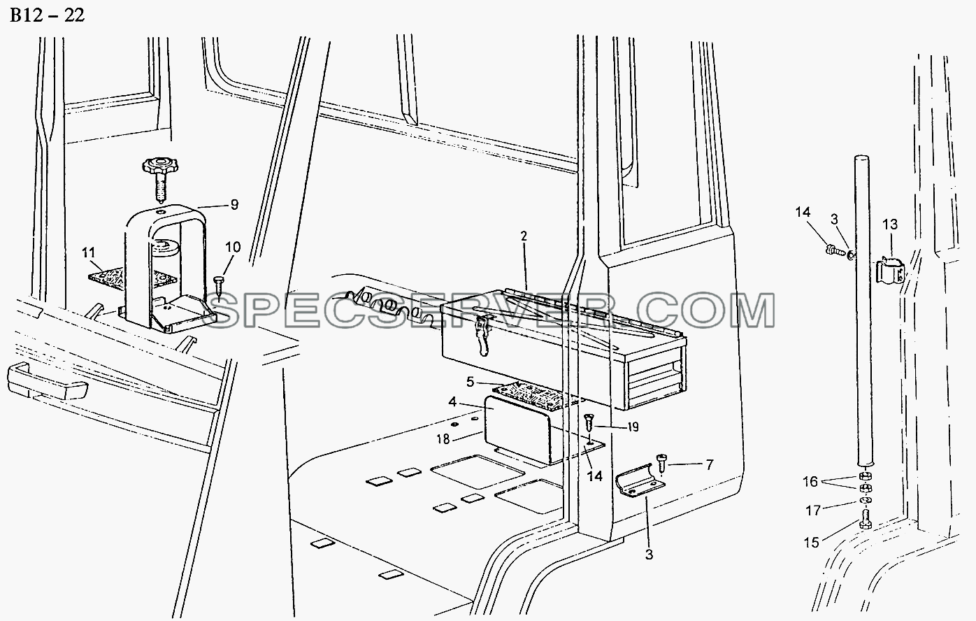 FIXATION FOR JACK, TOOL BOX (B12-22) для Sinotruk 6x4 Tipper (290) (список запасных частей)