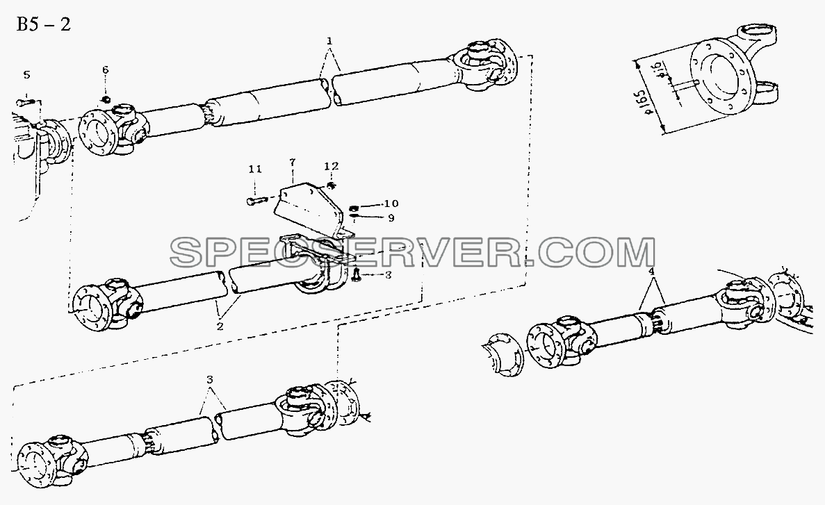 6x4, 8x4 PROPELLER SHAFTS 371/043/6x4(Ф180 Plane flange) (B5-2-7) для Sinotruk 6x4 Tipper (290) (список запасных частей)