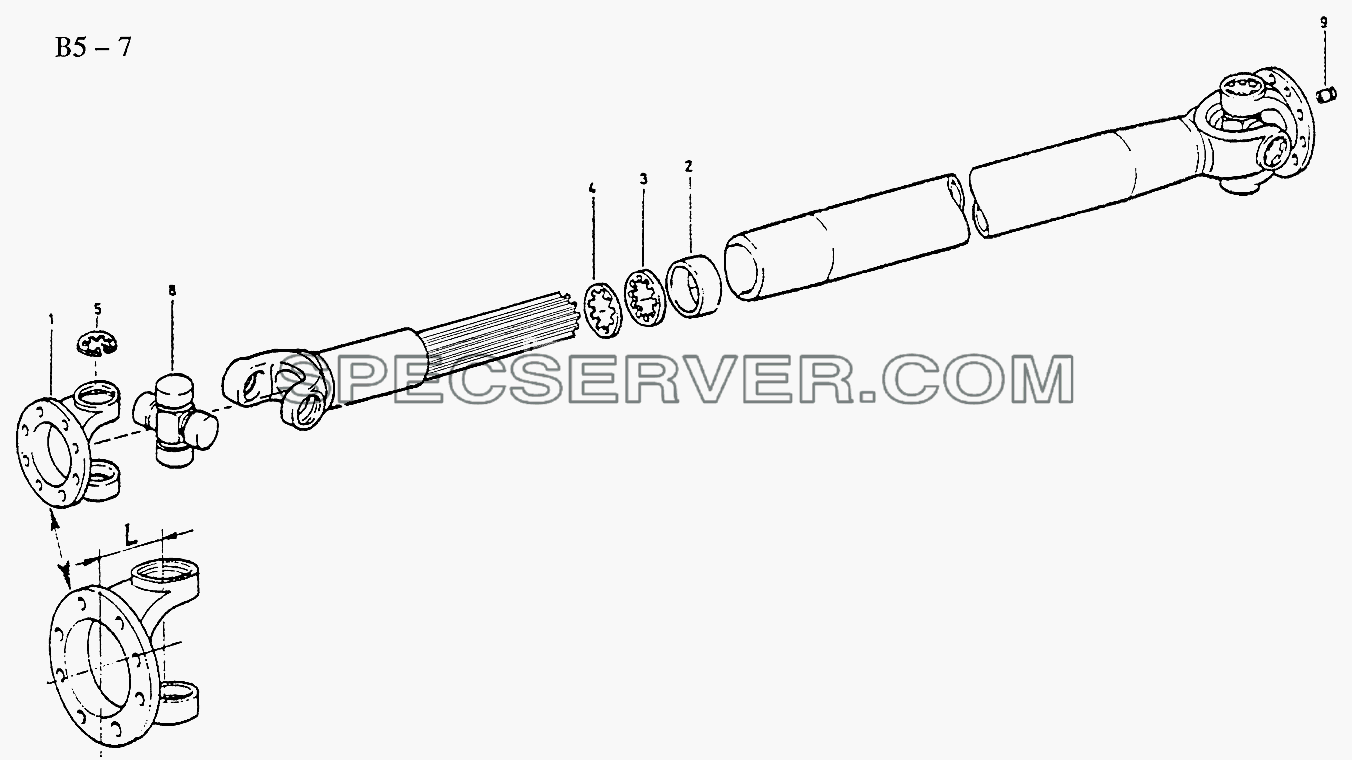 PROPELLER SHAFTS Propeller Shaft with Spider D.Ф62 (B5-7-3) для Sinotruk 6x4 Tipper (290) (список запасных частей)