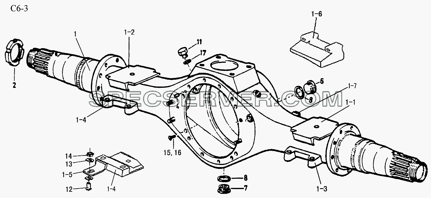 FIRST REAR AXLE HOUSING (C6-3) для Sinotruk 6x4 Tipper (290) (список запасных частей)