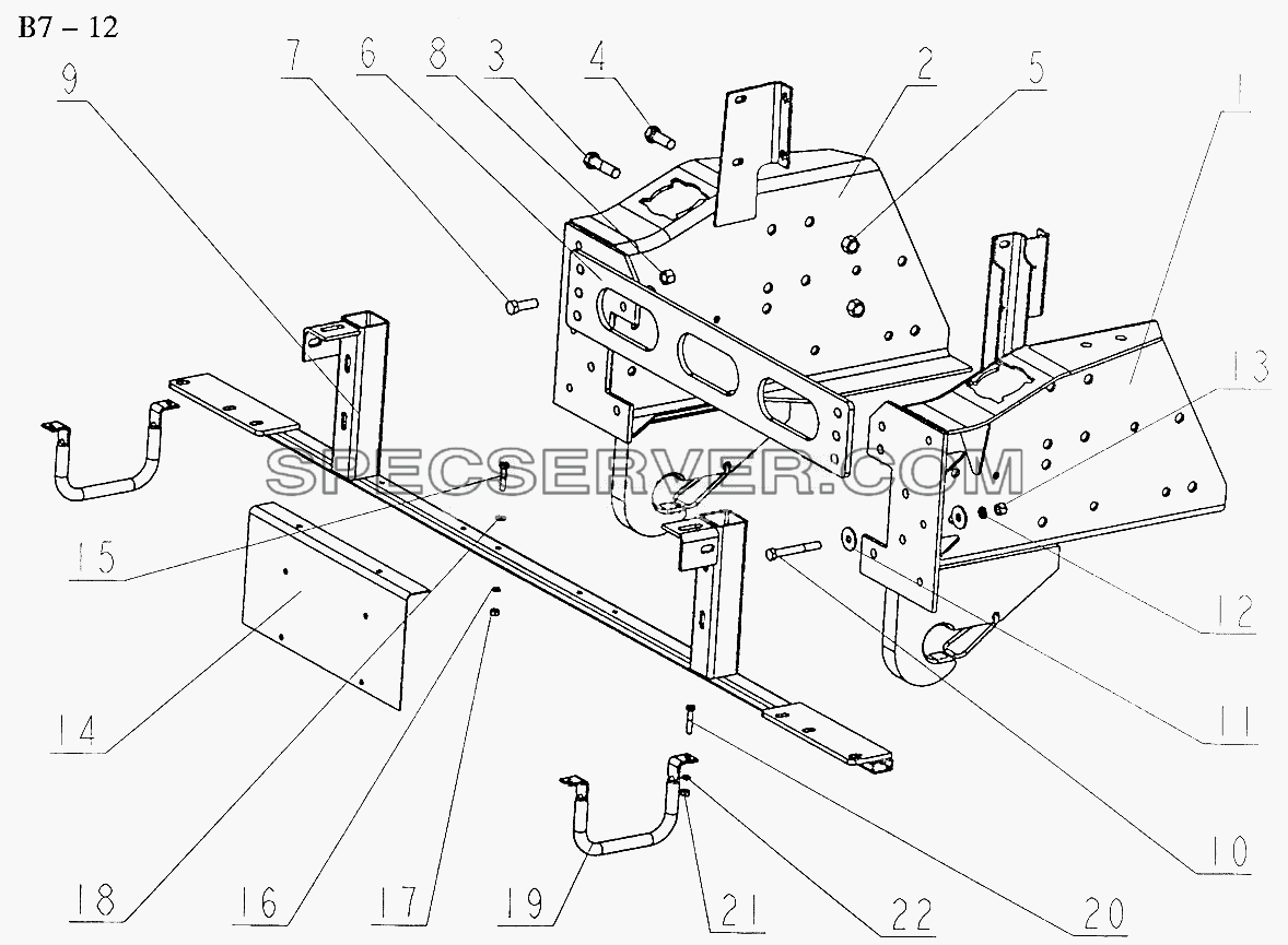 BRACKET OF HIGH BUMPER WITH FIXED TOWING HOOK (B7-12) для Sinotruk 6x4 Tipper (290) (список запасных частей)