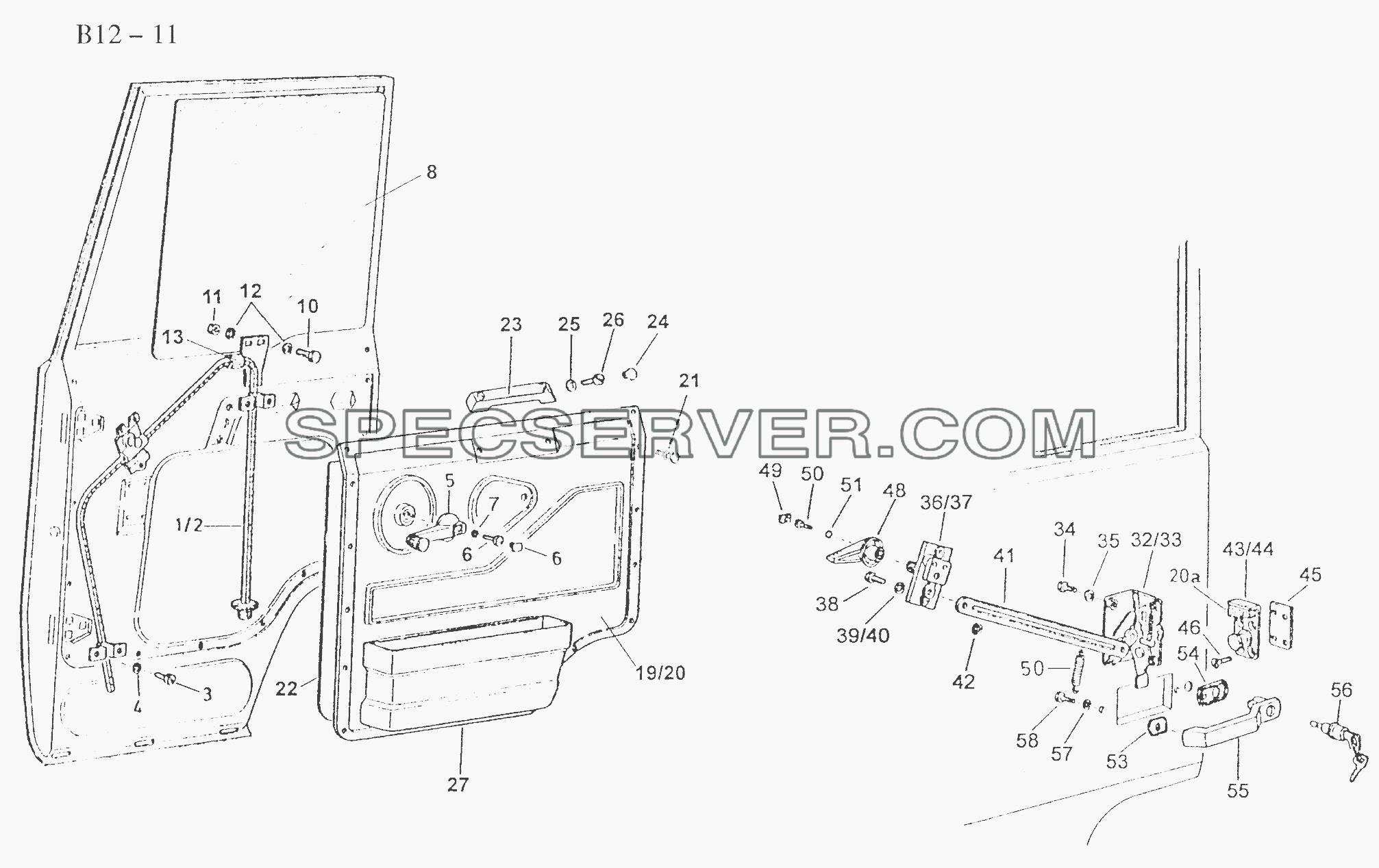 DOOR LOCK AND FITTINGS (B12-11) для Sinotruk 6x4 Tipper (336) (список запасных частей)