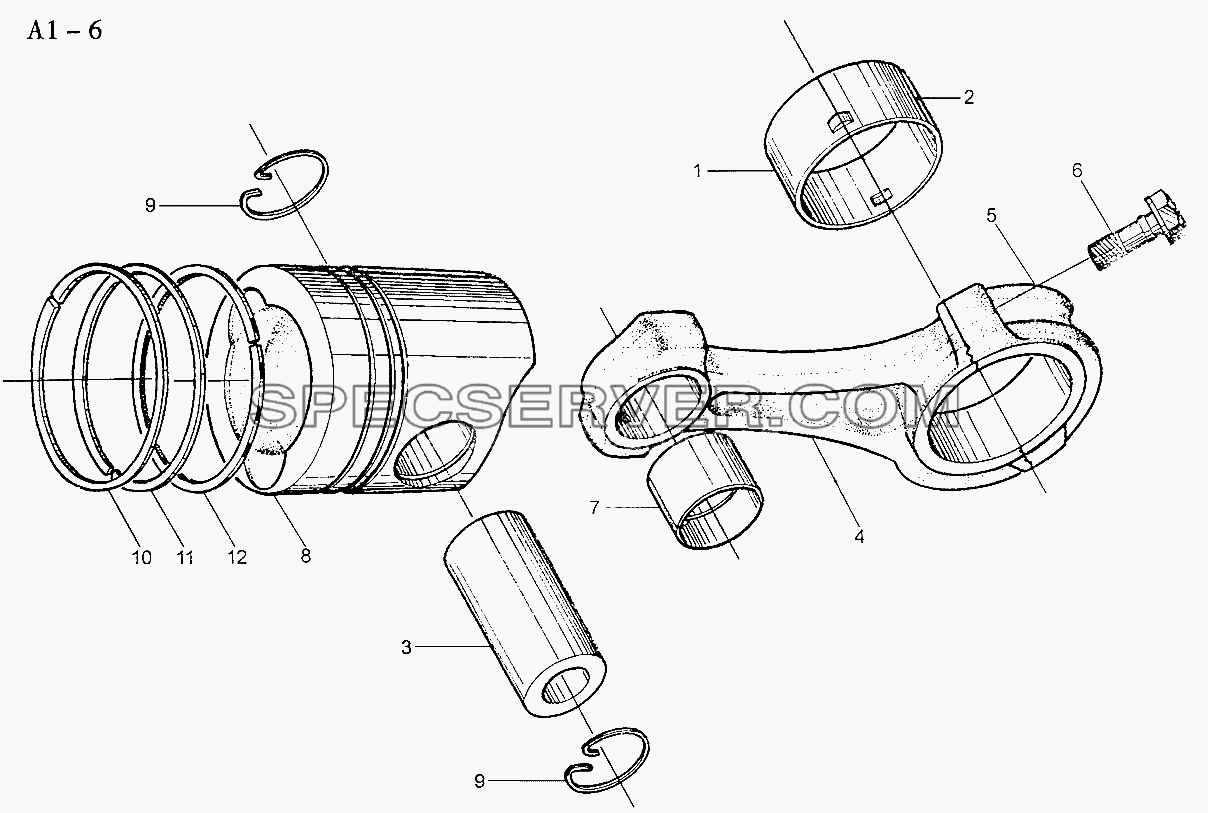 WD615 CONNECTING ROD, PISTON (A1-6) для Sinotruk 6x4 Tipper (336) (список запасных частей)