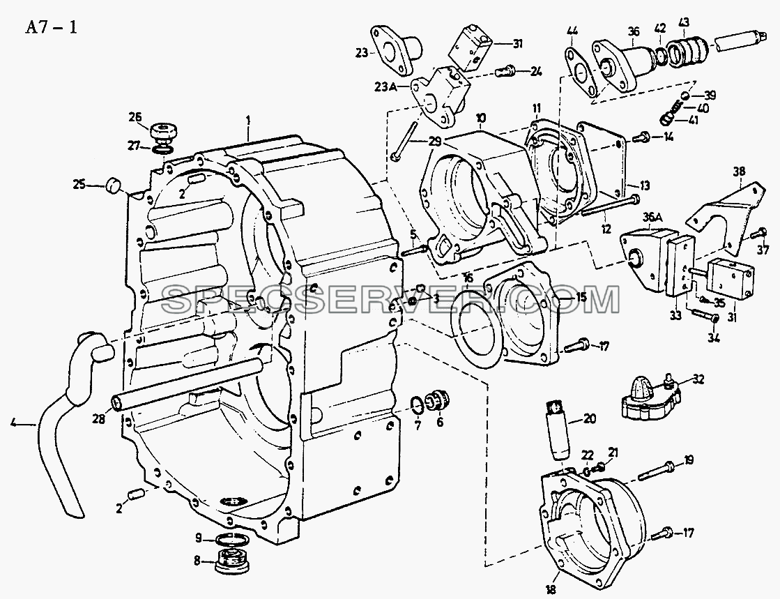 HOUSING FOR VG1200 TRANSFER CASE WITHOUT DIFF.LOCK (A7-1) для Sinotruk 6x4 Tipper (336) (список запасных частей)