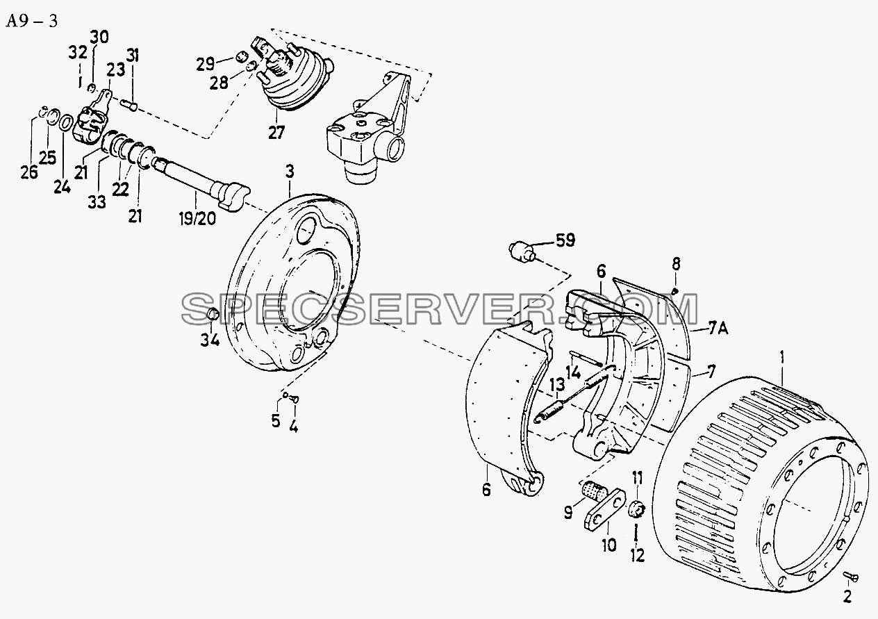 FRONT WHEEL BRAKE (A9-3) для Sinotruk 6x4 Tipper (336) (список запасных частей)