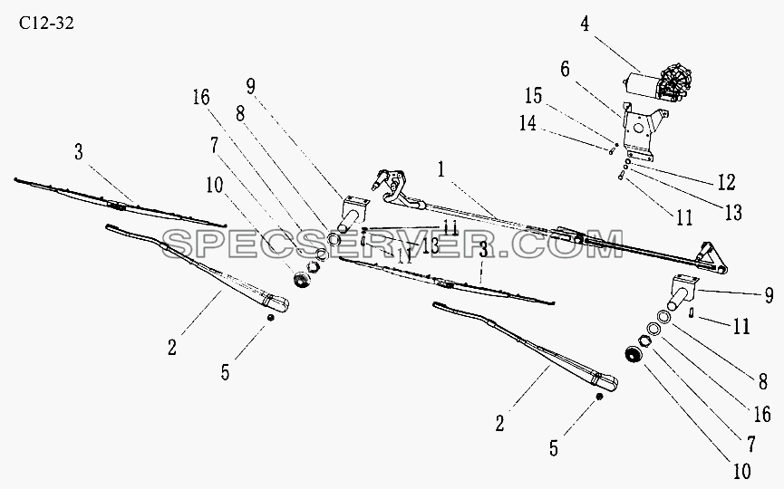 WINDSCREEN WIPER (C12-32) для Sinotruk 6x4 Tipper (371) (список запасных частей)