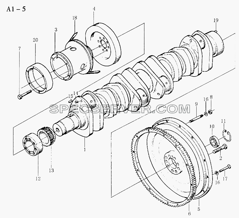 WD615 CRANK SHAFT, FLYWHEEL (A1-5) для Sinotruk 6x4 Tipper (371) (список запасных частей)