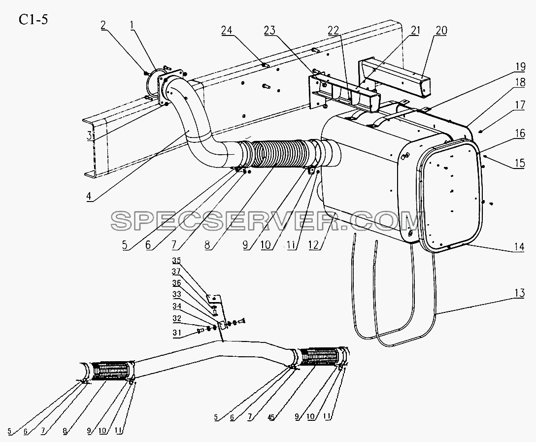 EXHAUST PIPING (C1-5) для Sinotruk 6x4 Tipper (371) (список запасных частей)