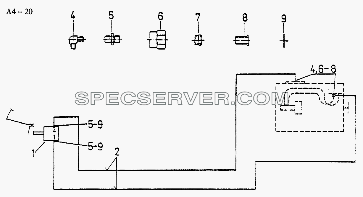 Fuller AIR LINE FOR CLUTCH BRAKE (A4-20) для Sinotruk 6x4 Tipper (371) (список запасных частей)