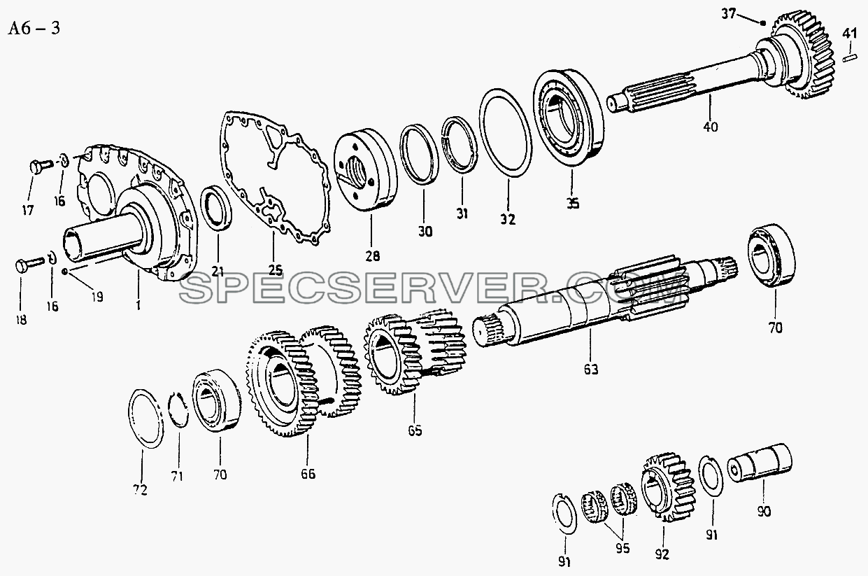5S-111GP, 5S-150GP, 4S-130GP INPUTSHAFT, LAYSHAFF AND WHEELS (A6-3) для Sinotruk 6x4 Tipper (371) (список запасных частей)