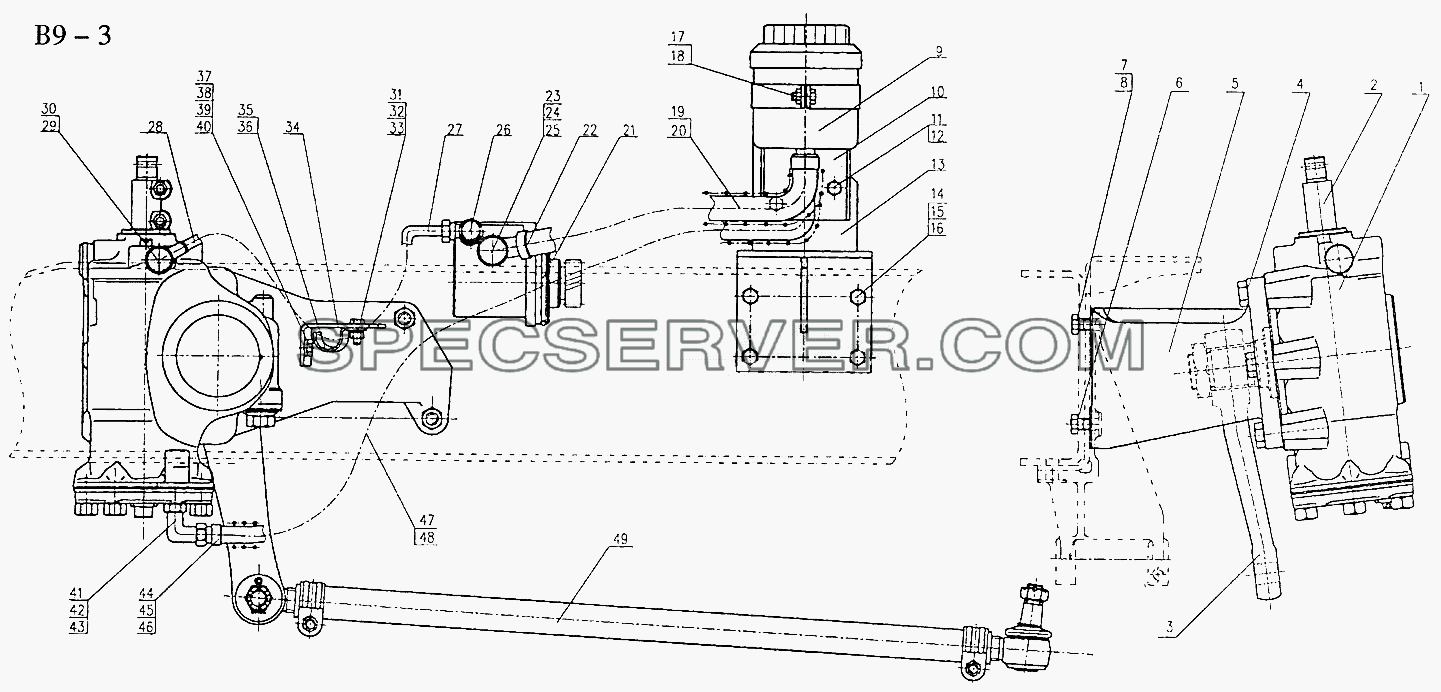 4x2, 4x4, 6x4, 6x6 HYDRAULIC STEERING SYSTEM (B9-3) для Sinotruk 6x4 Tipper (371) (список запасных частей)
