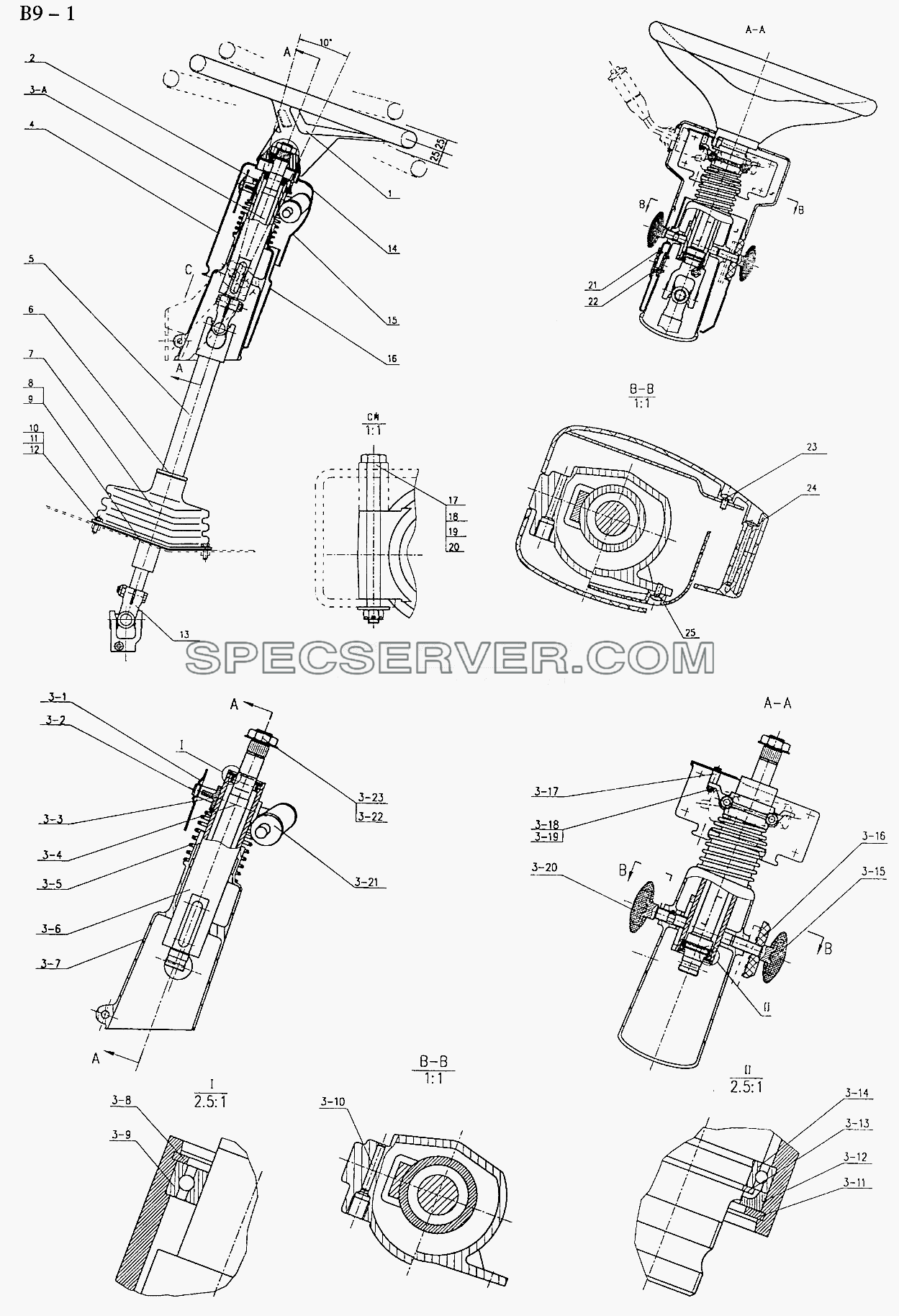 STEERING DEVICE (B9-1) для Sinotruk 6x4 Tipper (371) (список запасных частей)