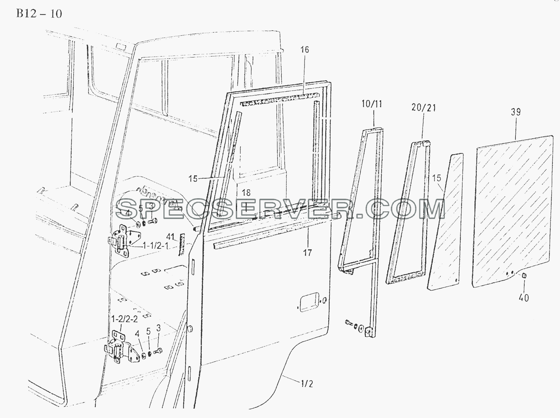 DOOR, GLASS AND VENT WINDOW (B12-10) для Sinotruk 6x4 Tractor (371) (список запасных частей)