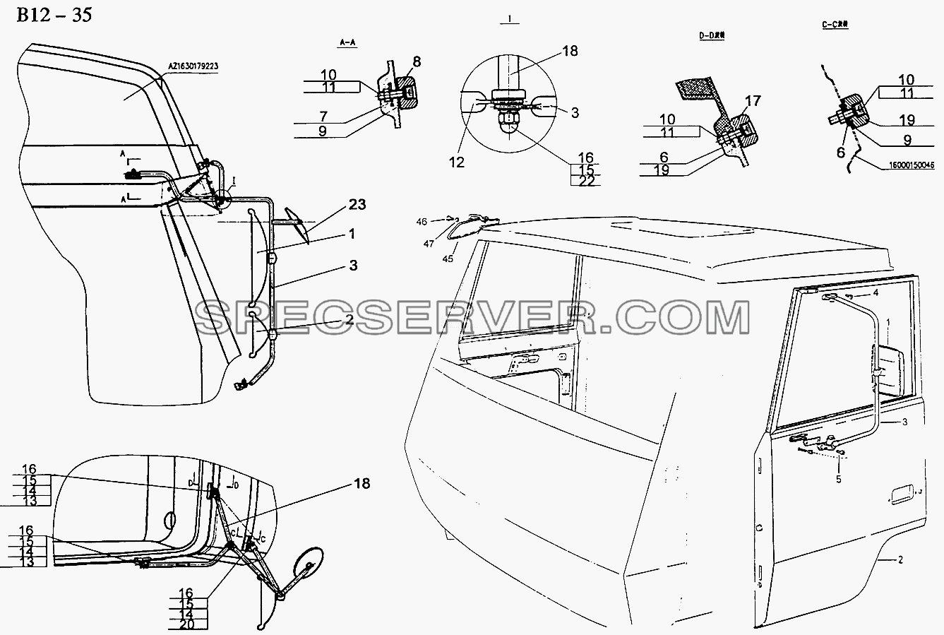 MIRROR FOR CAB WITH HIGH ROOF (B12-35) для Sinotruk 6x4 Tractor (371) (список запасных частей)