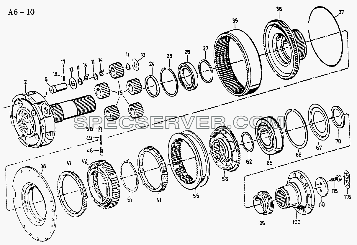 5S-111GP, 5S-150GP, 4S-130GP WHEELS FOR RANGE CHANGE GROUP (A6-10) для Sinotruk 6x4 Tractor (371) (список запасных частей)