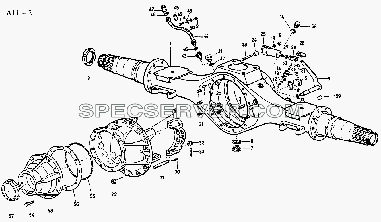 STEYR REAR AXLE HOUSING (A11-2) для Sinotruk 6x4 Tractor (371) (список запасных частей)
