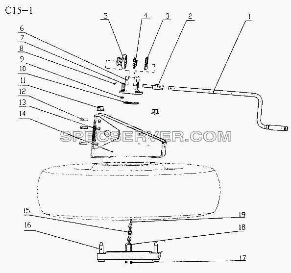 SPARE WHEEL CARRIER (C15-1) для Sinotruk 6x4 Tractor (371) (список запасных частей)