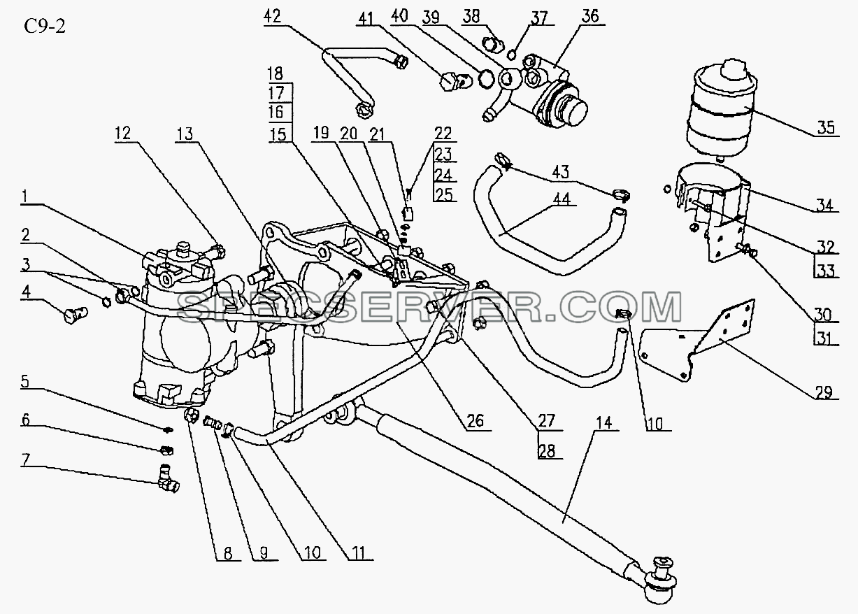 4x2, 6x4 HYDRAULIC STEERING SYSTEM (C9-2) для Sinotruk 6x4 Tractor (371) (список запасных частей)
