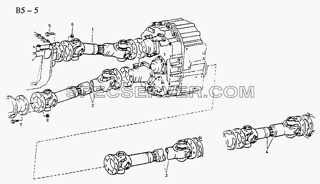 4x4, 6x6 PROPELLER SHAFTS 290/336/O46/6x6 (Fuller gearbox) (B5-5-7) для Sinotruk 6x6 Tipper (336) (список запасных частей)