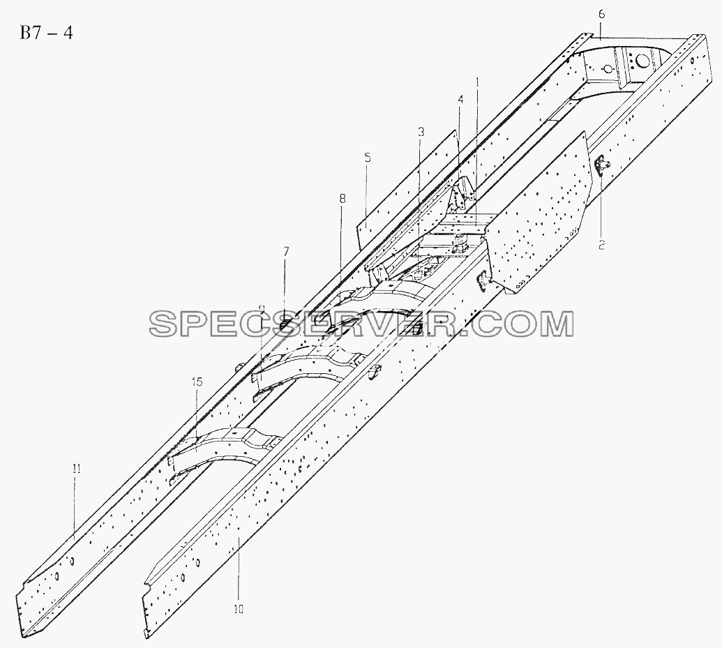 CHASSIS FRAME FOR 6x4 TIPPER TRUCK (B7-4) для Sinotruk 6x6 Tipper (336) (список запасных частей)