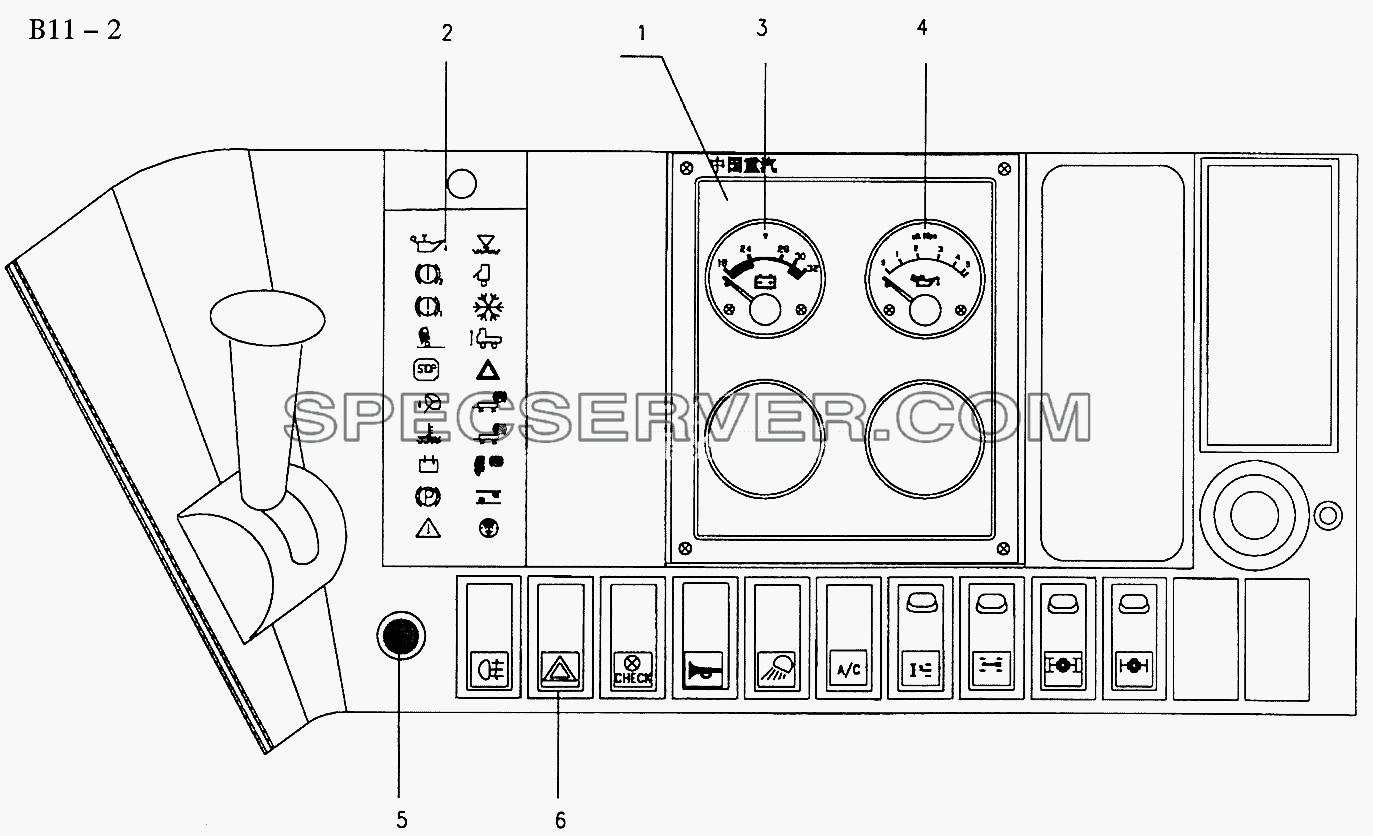 CENTRAL CONTROL ELECTRICAL DASHBOARD II (B11-2) для Sinotruk 6x6 Tipper (336) (список запасных частей)
