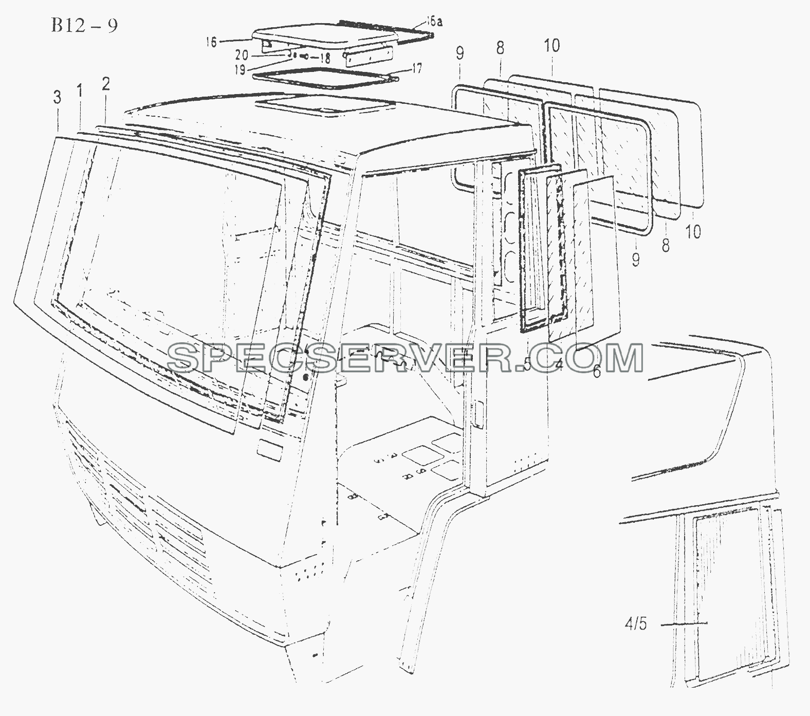 GLASS AND ROOF FLAP (B12-9) для Sinotruk 8x4 Tipper (336) (список запасных частей)