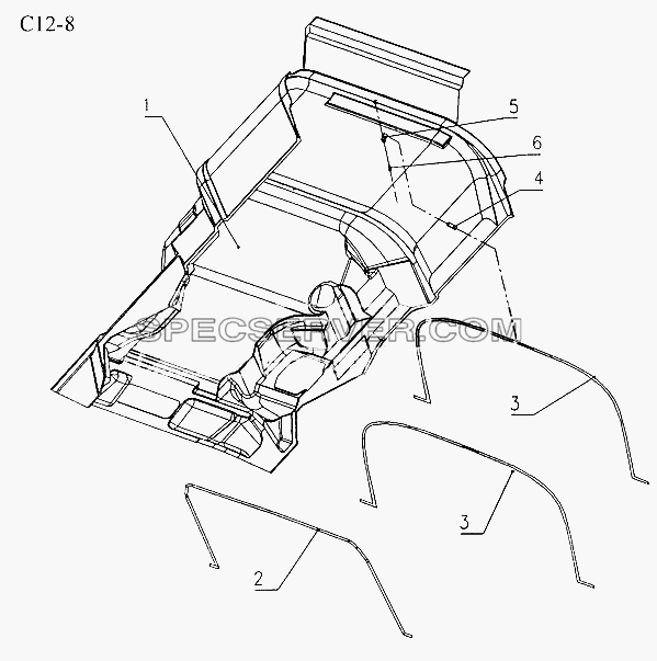 SOUNDPROOF ON BOTTOM OF CAB (C12-8) для Sinotruk 8x4 Tipper (336) (список запасных частей)