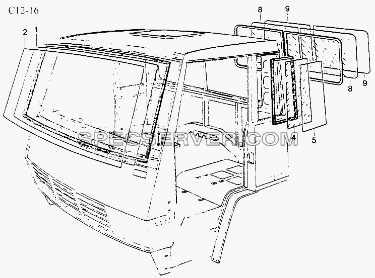 WINDOW GLASS (C12-16) для Sinotruk 8x4 Tipper (336) (список запасных частей)