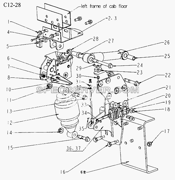 REAR SUSPENSION OF DRIVER'S CAB (C12-28) для Sinotruk 8x4 Tipper (336) (список запасных частей)