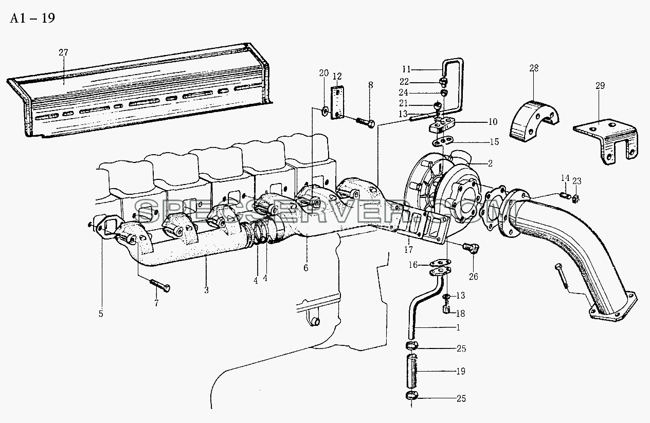 WD615 EXHAUST MANIFOLD (A1-19) для Sinotruk 8x4 Tipper (336) (список запасных частей)