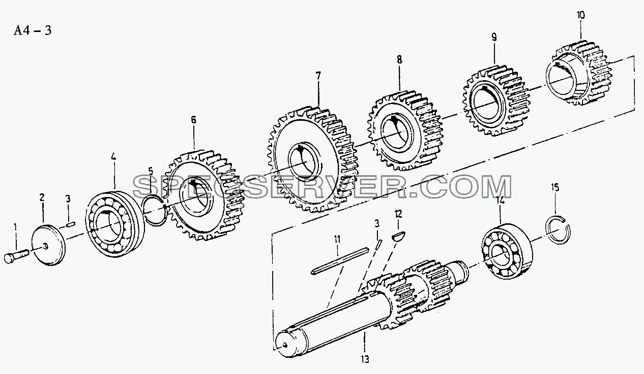Fuller LAY SHAFT, WHEELS (A4-3) для Sinotruk 8x4 Tipper (336) (список запасных частей)