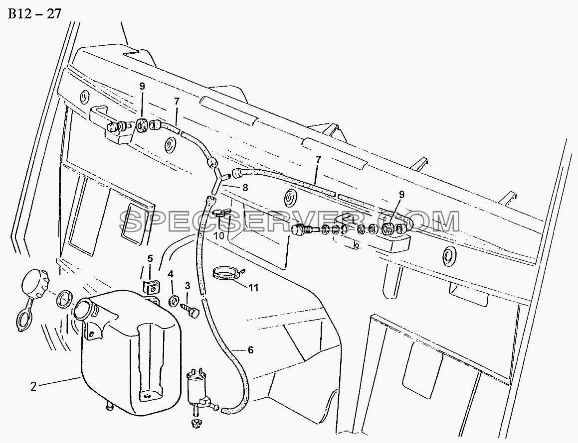 WINDSCREEN WASHING EQUIPMENT (B12-27) для Sinotruk 8x4 Tipper (371) (список запасных частей)