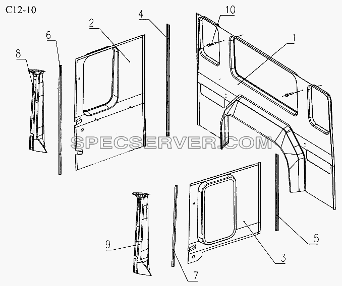 INTERNAL LINING ON WALL (C12-10) для Sinotruk 8x4 Tipper (371) (список запасных частей)