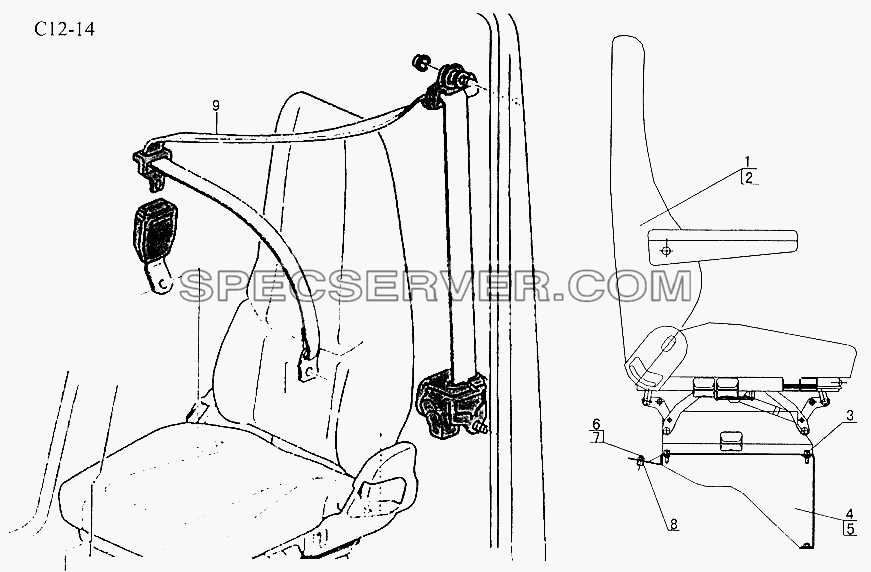 SEATS, SAFETY BELT (C12-14) для Sinotruk 8x4 Tipper (371) (список запасных частей)