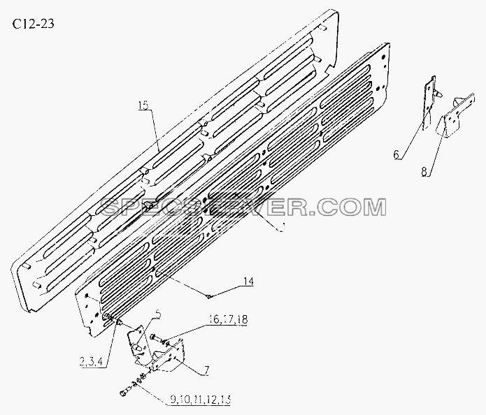 GRILLE OF BUMPER (C12-23) для Sinotruk 8x4 Tipper (371) (список запасных частей)