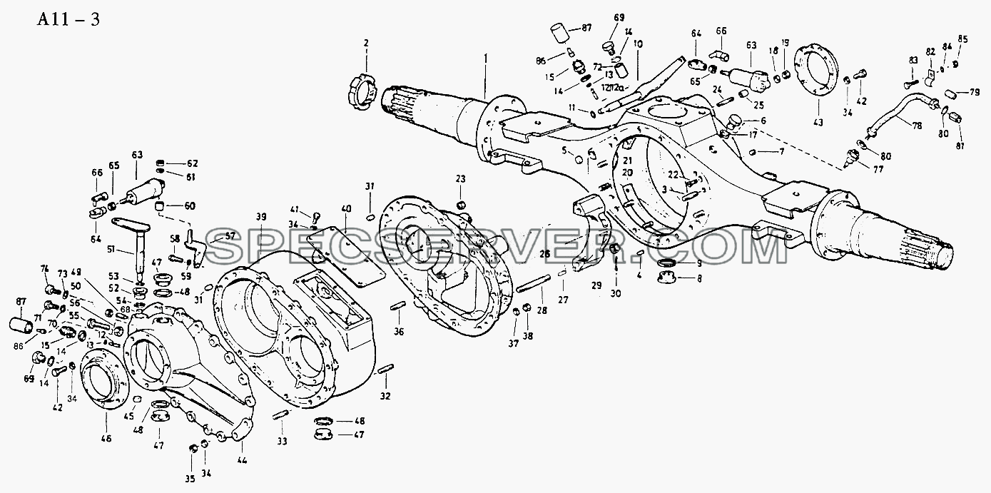 FIRST REAR AXLE HOUSING (A11-3) для Sinotruk 8x4 Tipper (371) (список запасных частей)